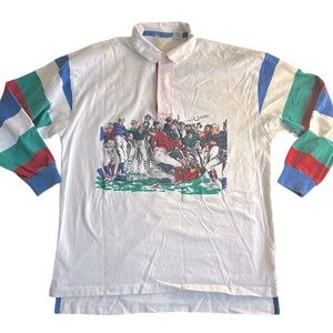 Vintage Fred Perry Rugby Shirt XL Striped Sleeves Rugby Match‎ Graphic 90s